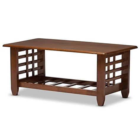 Baxton Studio Larissa Wood Coffee Table in Cherry Brown Wood Living Room, Mission Style Living Room, Cherry Coffee Table, Cozy Furniture, Cherry Brown, Ethnic Decor, Contemporary Coffee Table, Brown Living Room, Baxton Studio