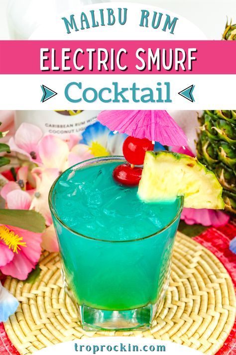 Drinks With Blue Curacao Malibu Rum, Mixed Drinks Alcoholic With Malibu, Mixed Drinks Alcoholic Malibu, Mixed Fruity Alcoholic Drinks, Fun Drinks With Malibu, Rum And Blue Curacao Drinks, Mixed Drinks For Summer, Blue Mix Drinks Alcoholic, Cool Mixed Drinks