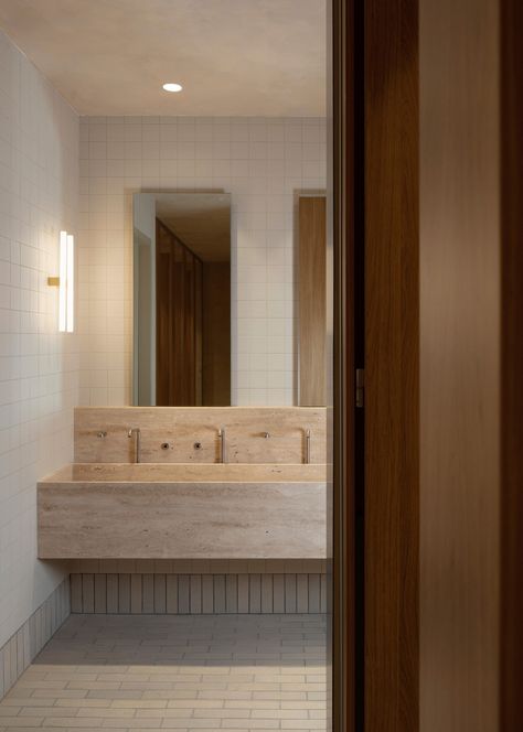 Bathroom Public Design, Australian Interior, Timber Battens, Australian Interior Design, Public Bathrooms, Interior Design Awards, Long Walls, Brick Tiles, Interior Define