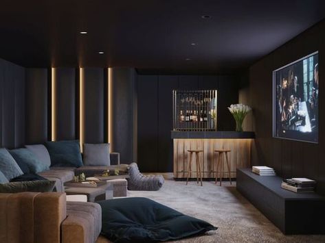 Dark Moody Theatre Room, Cinema Interior Design, Cinema Lounge, Cinema Room Small, Cinema Seating, Drømme Bad, Home Karaoke, Miami House, Home Theater Room Design