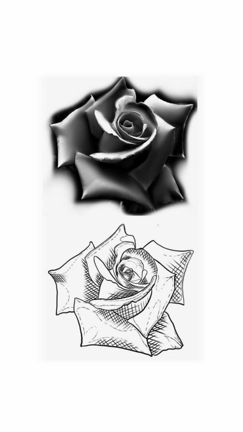 Rose Tattoo Design Realistic, Easy Realism Tattoo, Rose Leaves Tattoo Design, Outline Of A Rose Tattoo, 3 Rose Tattoo Design, Realist Tattoo Design, Shade Tattoo Designs, Realistic Stencil Tattoo, Rose Stencil Tattoo Design