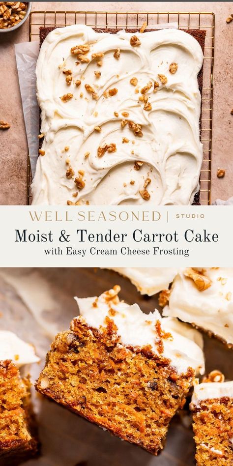 Moist Carrot Cake With Cream Cheese Frosting, Super Moist Carrot Cake With Cream Cheese Frosting, 9x13 Carrot Cake, Cream Cheese Filled Cake, Carrot Cake No Frosting, Best Homemade Carrot Cake, One Layer Carrot Cake, Loaf Carrot Cake Recipe, The Best Carrot Cake Recipe