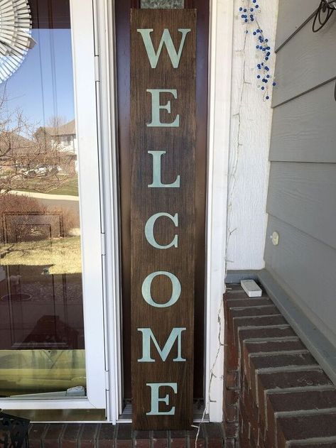 Have you seen those tall wooden welcome signs on people's front porches but been intimidated on how to make one? I created an easy and inexpensive version that I wanted to share with all of you! You can see more of my crazy creations here Front Porch Welcome Sign, Dollar Tree Candle Holders, Dollar Tree Candles, Diy Terra Cotta Pots, Diy Front Porch, Wooden Welcome Signs, Front Porch Signs, Porch Welcome Sign, Diy Porch