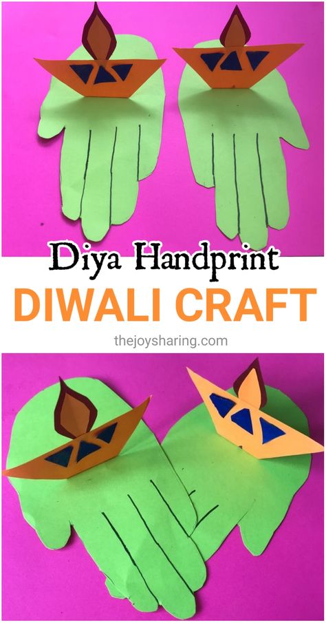 Celebrate the festival of light by making this simple Diwali handprint craft with kids. #thejoysharing #diwalicrafts #diwali via @thejoysharing Diwali Diya Paper Craft For Kids, Diwali Projects For Kids, India Crafts For Kids Culture, Diwali Activity For Preschool, Diwali Art And Craft Activities For Kids, Deepavali Craft For Preschoolers, Deepavali Activities For Kids, Diwali Kids Crafts, Diwali Crafts For Toddlers