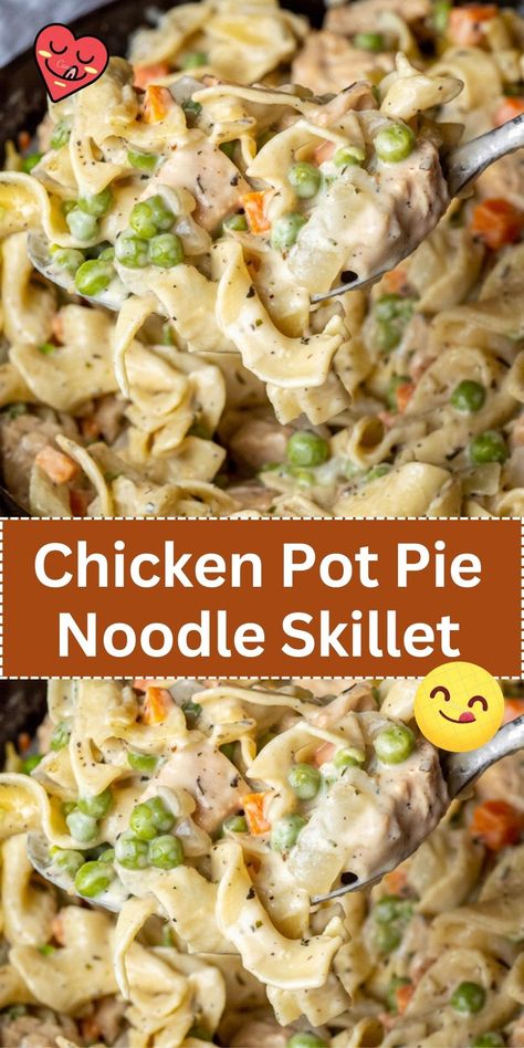 Chicken Pot Pie Noodle Skillet Chicken Pot Pie Noodle Skillet, Easy Chicken Pot Pie Casserole, Healthy Recipes For Family, Classic Chicken Pot Pie, Casserole Ideas, Easy Recipes For College Students, Easy Potluck, Skillet Dinner Recipes, Busy Girl