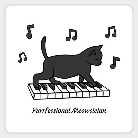 A cat playing piano. -- Choose from our vast selection of stickers to match with your favorite design to make the perfect customized sticker/decal. Perfect to put on water bottles, laptops, hard hats, and car windows. Everything from favorite TV show stickers to funny stickers. For men, women, boys, and girls. Piano Cat Drawing, Cat Playing Piano, Piano Stickers, Cat Piano, Black Cat Humor, Cat Logo Design, Wall Art Diy Paint, Cats Musical, Music Things