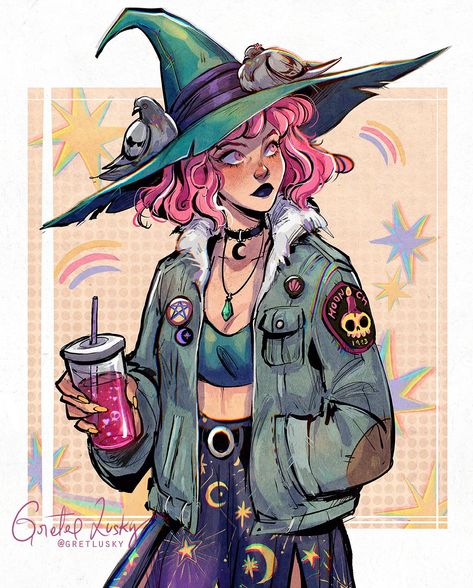 Twitter Hedge Witch Art, Modern Witch Character Design, Gretlusky Sketchbook, Witch Character Design Modern, Gretlusky Art, Sketchy Drawings, Pretty Characters, Shouto Todoroki, Witch Drawing