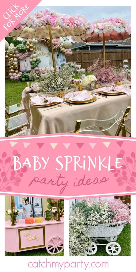 Feast your eyes on this beautiful baby sprinkle! Love the table settings! See more parties and share yours at CatchMyParty.com Baby Sprinkle Ideas Girl, Sprinkle Ideas, Boho Chic Party, Baby Shower Party Planning, Sprinkle Shower, Sprinkle Party, Garden Cakes, Rustic Party