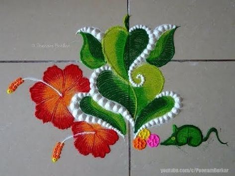 Ganesha Rangoli, Simple Flower Rangoli, Indian Rangoli Designs, Easy Rangoli Designs Videos, Rangoli Easy, Rangoli Designs Simple Diwali, Rangoli Simple, Easy Rangoli Designs Diwali, Rangoli Designs Latest