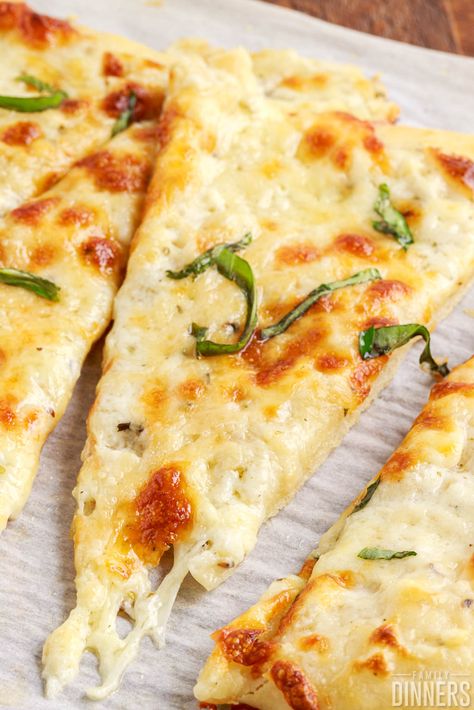 White Pizza Recipe Without Ricotta, Sauce For White Pizza, Pizza With No Cheese, Dinner To Make For Family, Ranch Pizza Sauce Recipes, Round Table Pizza Garlic Twists Recipe, White Pie Pizza, White Pizza Recipe Sauces, How To Make A White Pizza