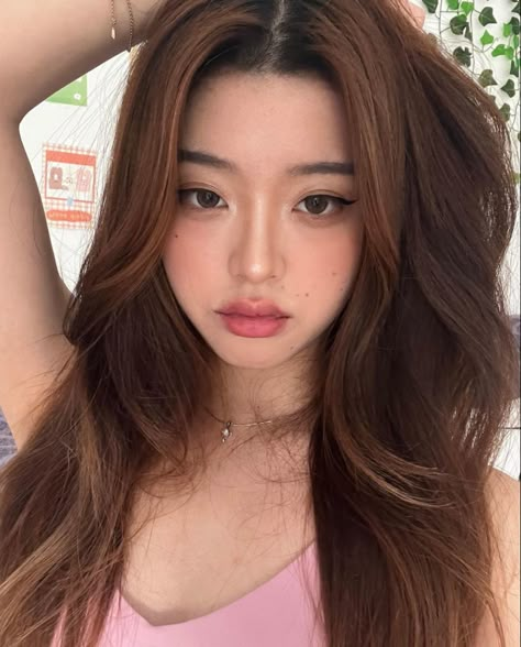 #brown #hair #korean #makeup #soft Asian Brown Hair, Brown Hair Korean, Soft Brown Hair, Warm Brown Hair, Ulzzang Hair, Hair Color Asian, Golden Brown Hair, Korean Hair Color, Bronze Hair