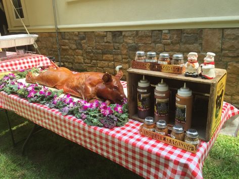 Roasted Pig Whole Wedding, Luau Pig Roast, Pig Roast Menu Ideas, Whole Pig Roast Wedding, Hog Roast Party Ideas, Hog Roast Party, Fall Pig Roast Party, Spit Roast Party Ideas, Pig Roast Decorations