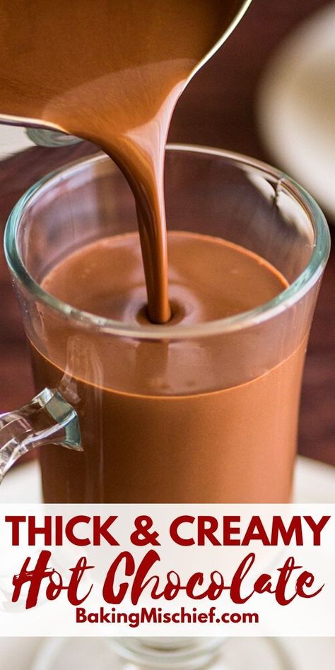 This is the best hot chocolate!! Incredibly rich and creamy thick hot chocolate. | #HotChocolate | #chocolate | #ChristmasRecipes Hot Chocolate Recipes Without Cocoa Powder, Ultimate Hot Chocolate, Homemade Hot Chocolate With Cocoa Powder, Hot Chocolate Recipes Homemade, Thick And Creamy Hot Chocolate, Thick Hot Chocolate Recipe, Hot Chocolate For One, Hot Chocolate For Two, Stovetop Hot Chocolate