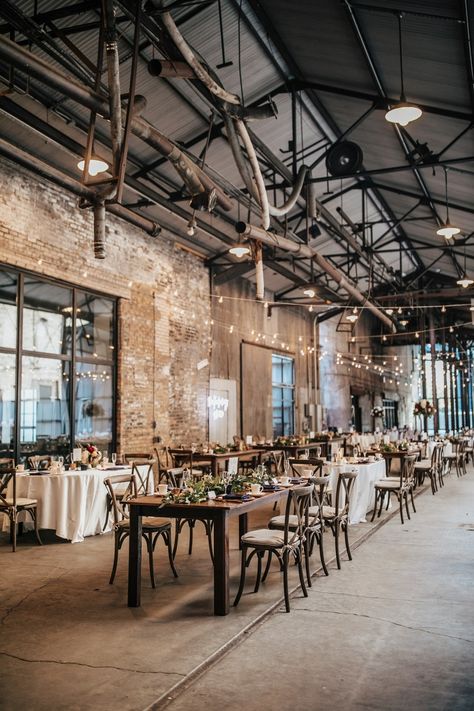 Modern Warehouse Wedding, City Loft Wedding, Warehouse Venue Industrial Chic, Modern Industrial Wedding Dress, Industrial Vintage Wedding, Fall Warehouse Wedding, Chic Industrial Wedding, Wedding Venues Minneapolis, Loft Style Wedding