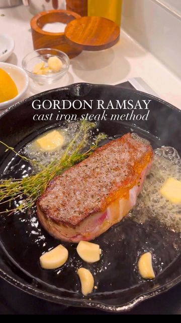 Gordon Ramsay Filet Mignon Recipe, Best Steak Recipe Cast Iron Skillet, Seared Filet Mignon Cast Iron Skillet, Gordon Ramsay Steak Recipes, Sirloin Steak Cast Iron Skillet, Steaks In Cast Iron Pan, Strip Steak Cast Iron Skillet, Steak Cast Iron Skillet, Steak In Cast Iron Skillet