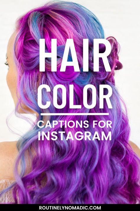 Person with purple hair and new hair color captions for Instagram Captions For New Hair, Insta Captions For New Hair, Caption For Hair, Hair Color Quotes, Hair Captions, Blue Purple Hair, Color Correction Hair, Pink Blonde Hair, Vivid Hair Color