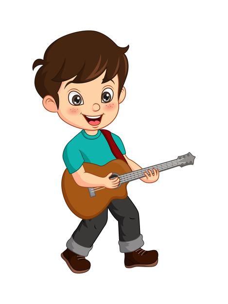 Boy Playing Guitar Drawing, Cartoon Playing Guitar, Playing Guitar Illustration, Boy Playing Guitar, Guitar Cartoon, Singing Drawing, Playing Instrument, Guitar Clipart, Boy Cartoon Characters