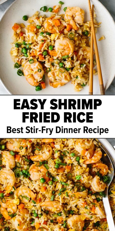 Easy shrimp fried rice Stir Fry Dinner Recipes, Seafood Sauces, Easy Shrimp Fried Rice, Fried Rice Recipe Easy, Chinese Cooking Recipes, Shrimp Fried Rice, Easy Rice Recipes, Shrimp Recipes For Dinner, Easy Chinese Recipes