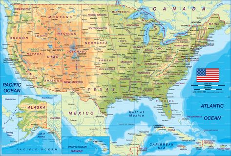 Map of USA physically - Map in the Atlas of the World - World Atlas America Flag Wallpaper, Physical Map, Alaska Usa, Sioux City, Usa Soccer, United States Map, Printable Maps, Chicago City, Usa Map