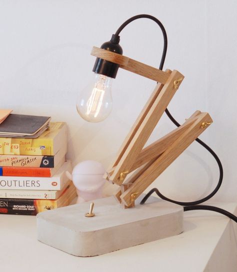 Wood Oak and Concrete Pliable Desk Lamp Desk Lamps Desk Lamp Ideas, Diy Desk Lamp, Wooden Desk Lamp, Wooden Lamps Design, Diy Table Lamp, Diy Luminaire, Desktop Lamp, Lampe Diy, Wood And Concrete