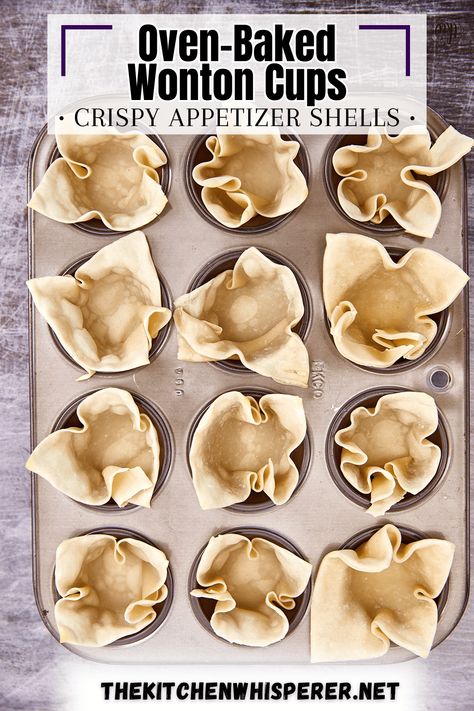 Elevate your appetizer game with crispy baked wonton wrapper cups! Add your favorite fillings for a crowd-pleasing bite of deliciousness! Crispy Baked Wonton Cups: Easy Appetizer For Any Occasion, baked wonton wrappers, crispy appetizer cups, things to make with wonton wrappers, crab rangoons Baked Wonton Wrapper Recipes Appetizers, Wonton Chips Baked, Wonton Wrapper Recipes Dessert, Easy Wonton Recipes, Wonton Wrapper Recipes Appetizers, Deep Fried Wontons, Wonton Cups Appetizers, Lobster Appetizers, Baked Wontons