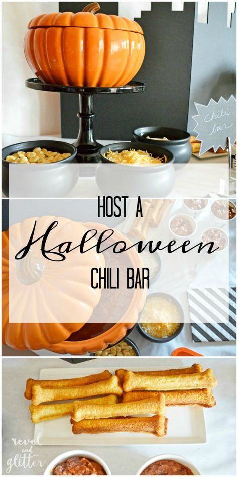 Halloween Chili Bar - a delicious family or party dinner idea for Halloween night! An easy Halloween food idea that can be customized for all your guests. Halloween Chili Bar, Bar Party Ideas, Chili Bar Party, Halloween Chili, Halloween Bunco, Winter Wonderland-party, Chili Party, Chili Bar, Hocus Pocus Party