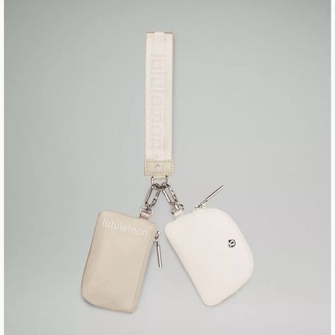 Nwt Lululemon Dual Pouch Wristlet In Raw Linen/White Lululemon Pouch Wristlet, Dual Pouch Wristlet Lululemon, White Car Accessories, Lululemon Wristlet, Lululemon Clothes, Lululemon Dual Pouch Wristlet, Lululemon Dual Pouch, Preppy Wishlist, Dual Pouch Wristlet