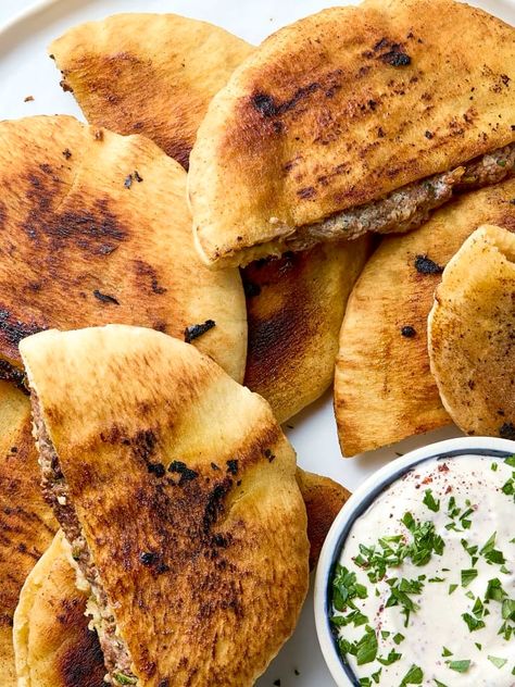 Arayes Recipe (Lebanese Crispy Meat-Stuffed Pita) | The Kitchn Lebanese Sandwich, Arayes Recipe, Recipe Lebanese, Stuffed Pita, Batch Cooking Recipes, Gf Ideas, Mediterranean Foods, Pita Recipes, East Recipes