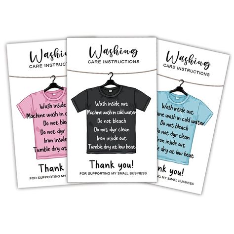 PRICES MAY VARY. Pack of 60, 3.5 x 2 Inches - Washing Care Instructions Cards, Package Insert for T-Shirt, Shirt, Clothes Cleaning Customer Directions. Clothing business cards are printed with instructions of caring and washing your T-shirt, so as to direct your customers to clean their T-shirts in a correct way. Shirt care instruction cards are designed with a blank side on its back, allowing you to write down your address, name and contact information or stamp your shops’s logo. Elegant and si T Shirt Care Instructions, Clothing Business Cards, Care Instruction Cards, Shirt Care Instructions, Clothing Business, Business Packaging, Small Business Packaging, 2 Pack, Business Cards