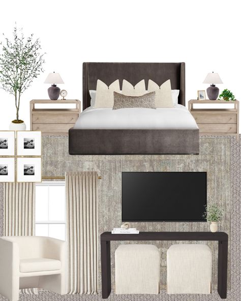 Arhaus Wyller Bed, White Bedding King Bed, Wyller Bed Arhaus, Modern Bedroom With Fireplace, Sophisticated Master Bedrooms Decor, Sophisticated Guest Bedroom, Amber Interiors Bed, Bedroom Inspiration Cozy Dark, Modern Contemporary Bedroom Design Ideas