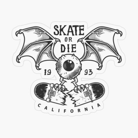 Skate or Die Flying Monster with broken Skateboard California Promote | Redbubble Flying Monster, Broken Skateboard, Skateboard Tattoo, Skate Tattoo, Old School Skateboards, Street Tattoo, Skate And Destroy, Logo Clipart, Tattoo Outline Drawing