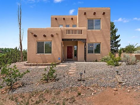 6312 Avenida Chamisa, Santa Fe, NM 87507 | MLS #202338281 | Zillow Southwest Architecture Exterior, New Mexico House Exterior, Mexico House Exterior, Santa Fe Architecture, Santa Fe House, Southwest Architecture, Santa Fe Style Homes, Mexican House, Alpine House