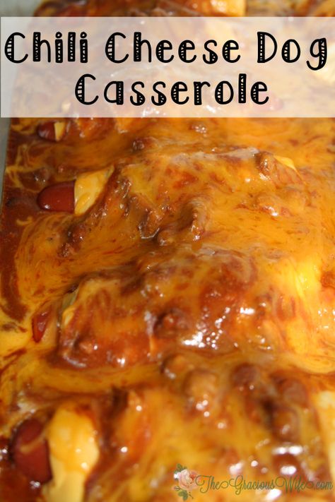 Chili Cheese Dog Casserole- An easy recipe inspired by chili cheese dogs combined with the comfort and ease of a casserole.  From TheGraciousWife.com Chilli Dog Casserole, Chili Hotdogs, Casseroles Beef, Chilli Cheese Dogs, Hot Dog Casserole, Chili Dog Casserole, Chili Cheese Dog Casserole, Lil Smokies, Chili Cheese Dogs