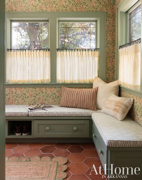 The House that Rock Built - At Home in Arkansas Breakfast Room Green, Cotto Tile, Terracotta Floor, House On The Rock, Mould Design, Terracotta Tiles, Historic Home, Color Tile, Window Seat