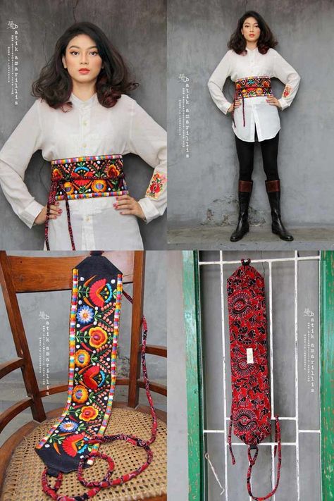 Batik Amarillis, Embroidery Belt, Diy Belts, Hungarian Embroidery, Mode Boho, Diy Fashion Clothing, Fabric Accessories, Diy Sewing Clothes, Fashion Sewing Pattern