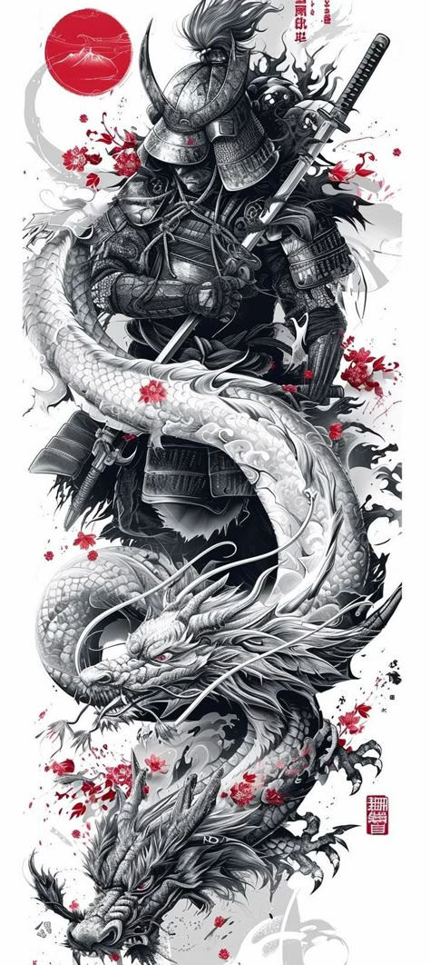 Full Arm Tattoo Men Sleeve Art Designs, Yakuza Tattoo Men, Yakuza Tattoo Design, Tattoos Arm Mann, Japanese Warrior Tattoo, Samurai Tattoo Sleeve, Japanese Leg Tattoo, Guerriero Samurai, Samurai Warrior Tattoo