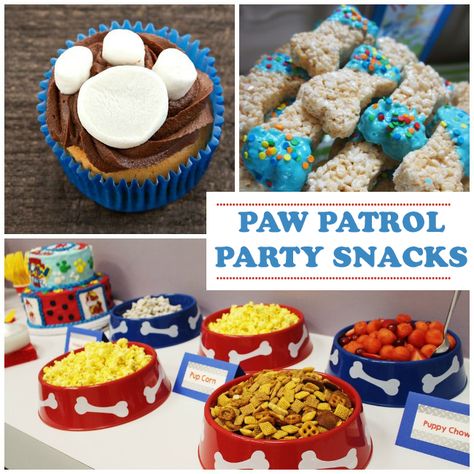 Puppy Party Food, Paw Patrol Party Food, Paw Patrol Birthday Decorations, Kids Birthday Party Food, Paw Patrol Birthday Cake, Birthday Party Snacks, Puppy Birthday Parties, Paw Patrol Birthday Party, Patrol Party