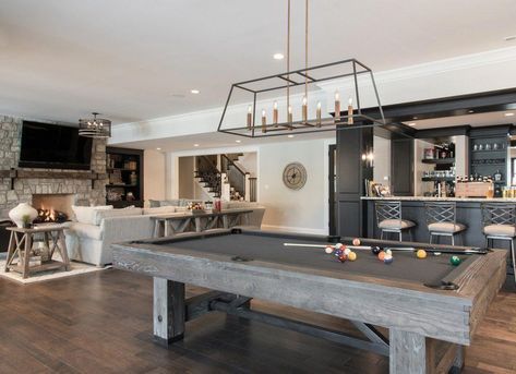 This basement layout most certainly is an inspiring and awesome idea #basementlayout Pool Table Room, Dream Basement, Basement Inspiration, Basement Bar Designs, Game Room Basement, Basement Living Rooms, Cozy Basement, Diy Basement, Basement House