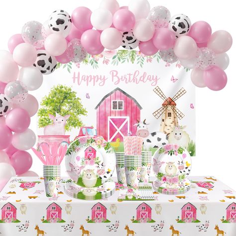 PRICES MAY VARY. 【Farm Birthday Decorations Kit】We carefully prepare your farm animal birthday party supplies is designed with watercolor cows, pigs, and sheep, and match balloon arch, farm theme birthday backdrop, which looks fabulous and exquisite, and you can easily create a dynamic party atmosphere for kids 【What Will You Get】Farm party decorations for birthday included 24pcs 9'' dinner plates, 24pcs 7'' dessert plates, 24pcs paper napkins, 24pcs paper cups, 24set cutlery, 24pcs paper straws Farm Animal Birthday Party Decorations, Animal Birthday Party Decorations, Watercolor Cows, Farm Animal Birthday Party, Balloon Arch Backdrop, Girls Farm Birthday, Farm Party Decorations, Barnyard Theme, Farm Theme Birthday