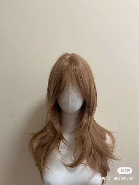 Honey Hair Babylights, Shaggy Front Bangs, Warm Tone Hair Color, Aesthetic Wigs, Korean Wigs, Korean Wig, Hairstyles Dyed, Hair Claim, Pretty Hair Cuts