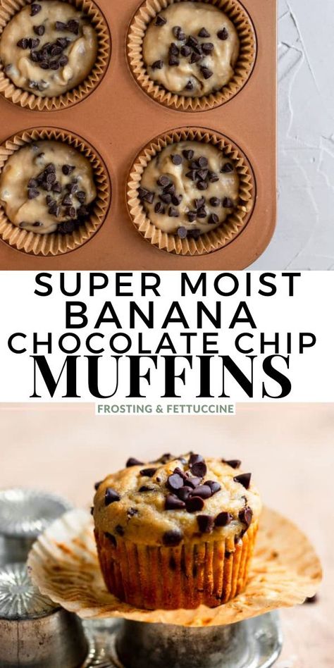 Banana Muffins With Frozen Bananas, Banana Chocolate Chip Muffins With Yogurt, Banana Chocolate Chip Muffins With Sour Cream, Best Banana Chocolate Chip Muffins Moist, 2 Banana Chocolate Chip Muffins, Banana Chocolate Chip Cupcake Recipe, Banana Muffin Recipe Chocolate Chip, Banana Muffins Breakfast, Easy Chocolate Chip Banana Bread Muffins