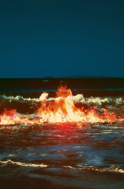 sea on fire aesthetic sea pic blue and red aesthetic Neil Krug, In The Ocean, Nature Aesthetic, Grunge Aesthetic, The Fire, Aesthetic Wallpaper, The Ocean, Water, Red