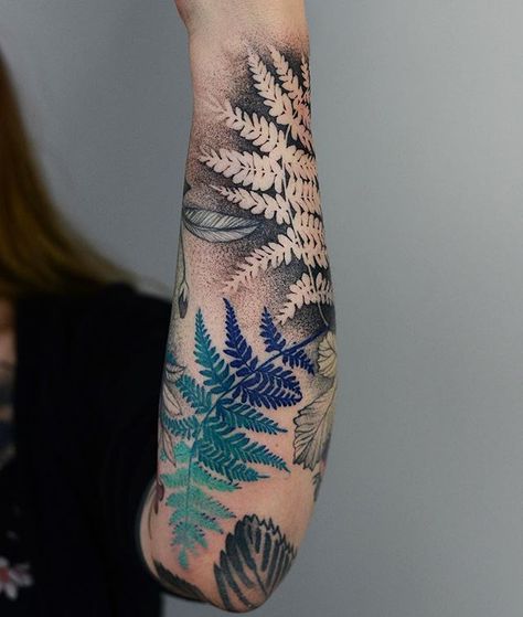 Ferns in negative and colours 🌿🌿 @nasza_tattoo_shop #tattoo #ink #tattoos #fern #plant #forest #magic #wroclaw #poland #graphic #freehand Negative Space Tattoo, Hanya Tattoo, Fern Tattoo, Model Tattoo, Tattoo Themes, Tattoo Trend, Forest Tattoos, Tato Lengan, Plant Tattoo