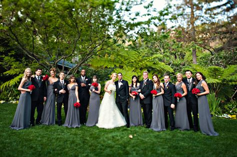 Black And Grey Wedding Theme, Party Dress Men, Wedding Red Roses, Red Grey Wedding, White Jeans For Men, Wedding Party Colors, White Tuxedo Wedding, Red Bouquets, Los Angeles Hotel