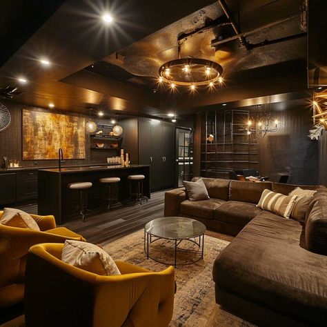 17+ Innovative Basement Makeover Ideas for a Stunning Revamp • 333+ Images • [ArtFacade] Colonial Basement Ideas, Cozy Dark Basement, Chill Basement Vibes, Cozy Rec Room, Modern Finished Basement Ideas, Cottage Basement Ideas, Basement With No Windows Ideas, Industrial Basement Design Ideas, Walk Out Basement Interior