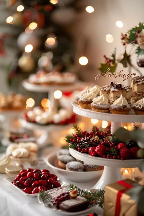 Festive Dessert Table Ideas for Christmas Magic Christmas Decor Food Ideas, Christmas Dessert Table Set Up, Christmas Wedding Dessert Table Ideas, Christmas Dessert Centerpiece, Christmas Desert Bar Ideas, Christmas Buffet Dessert Ideas, Christmas Desserts Table, Xmas Brunch Ideas Table Settings, Christmas Snack Table Decor