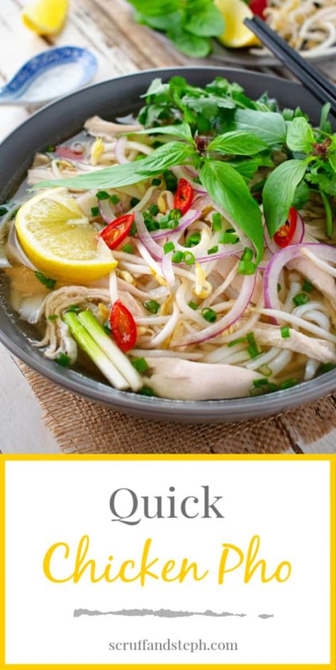 Quick Chicken Pho Chicken Pho Soup, Pho Soup Recipe, Vietnamese Noodle Soup, Weeknight Chicken, Chicken Pho, Pho Soup, Pho Recipe, Quick Chicken, Fitness Magazine