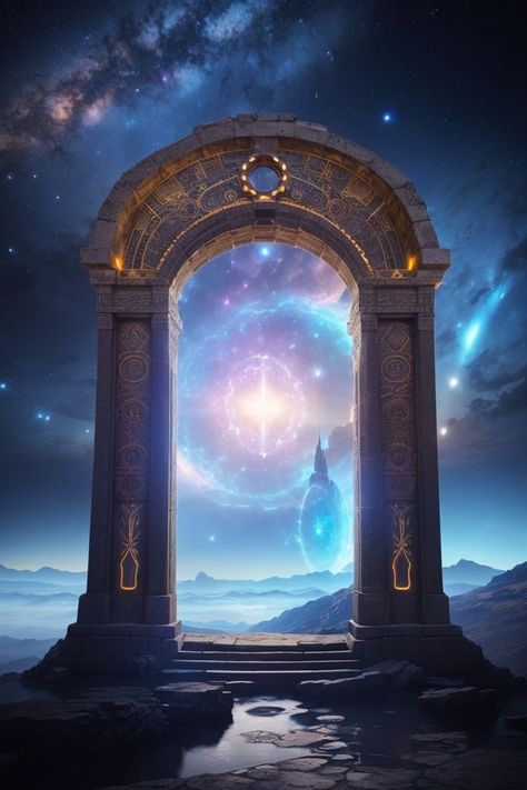 Magical Doors Portal, Fantasy Portal Art, Magic Door Fantasy Portal, Magic Portal Art, Ancient Gateway, Portal Gateway, Portals To Another World, Scary Garden, Ancient Portal