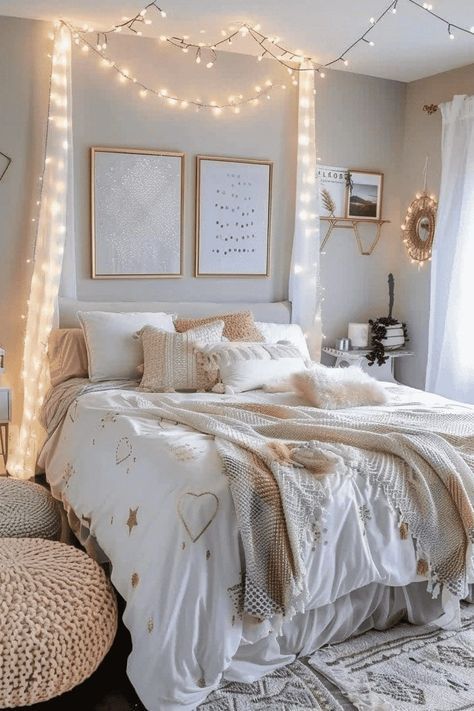 Dream Room Ideas Aesthetic, Room Idea For Teenage Girl, Bedroom Ideas Girl Aesthetic, Bedroom Ideas For 13 Year Girl, 13 Year Girl Bedroom Ideas, Cute Boho Bedroom Ideas, Girls White Bedroom Ideas, Teen Girl Neutral Bedroom, Cute Teen Bedrooms For Girls