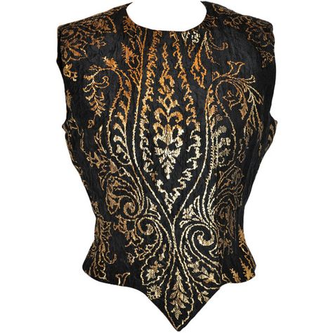 Preowned Carolina Herrera Black With Gold Lame Embroidered Evening Top (£630) ❤ liked on Polyvore featuring tops, shirts, vintage, black, holiday shirts, carolina herrera top, evening tops, shirt top and carolina herrera Corset Blouses, Artistic Outfits, Black And Gold Shirt, Winter Cocktail, Superhero Suits, Fashion Bella, Corset Shirt, Black Corset Top, Gold Shirt